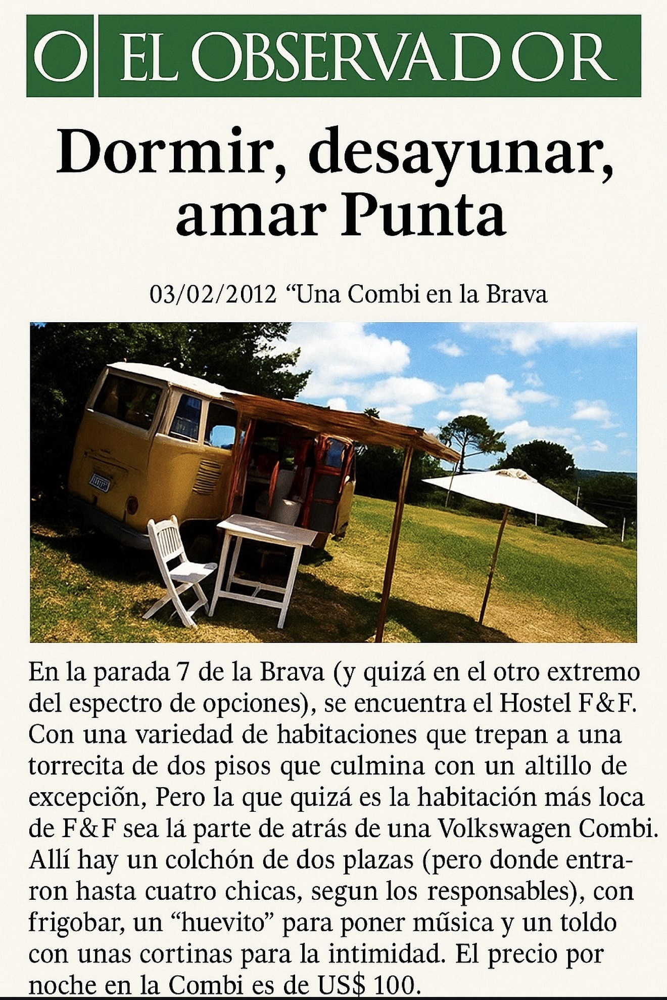 Una combi en La Brava, en El Observador